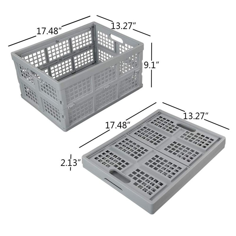 Hespama Hespapa 35 Quart Folding Crates, Plastic Collapsible Storage Container Milk Crate Baskets(Grey, 2 Pack) - Image 2